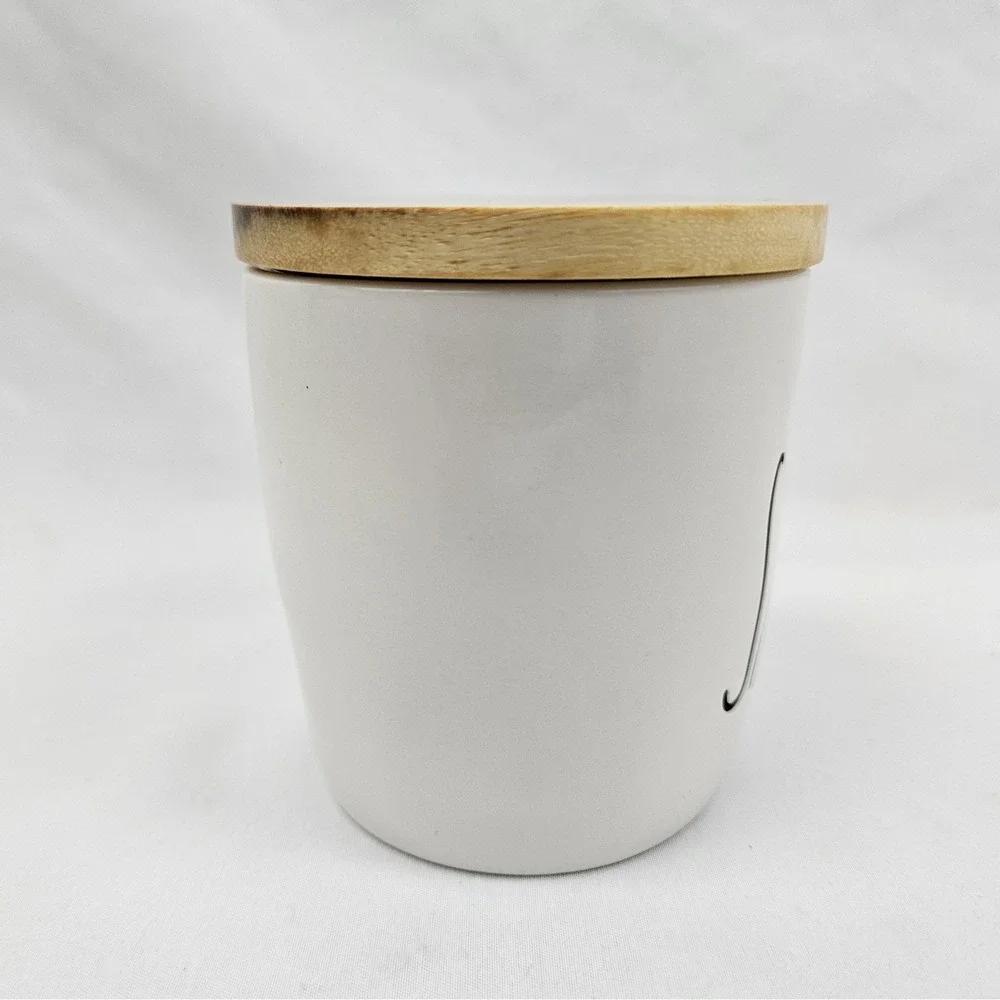 Rae Dunn Ceramic Salt Cellar Canister with Wooden Lid Farmhouse Decor White